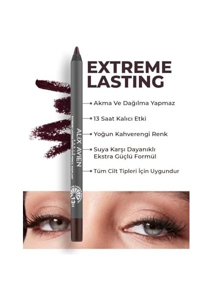 Alıx Avıen Uzun Süre Kalıcı Suya Dayanıklı Akma, Dağılma Yapmayan Kahverengi Göz Kalemi - Extreme Eggplant modelleri