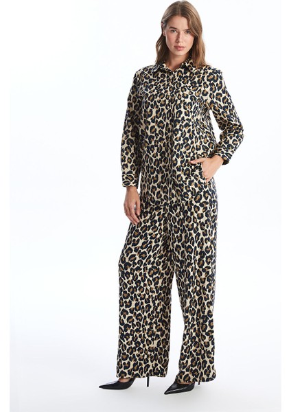 Yeni Sezon Beli Lastikli Leopar Desenli Kadın Pantolon
