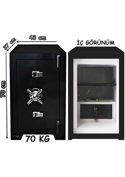 Ev ve Ofis Tipi Çelik Para Kasası 70 cm 70 kg Çift Anahtarlı Güvenli Para Kasası
