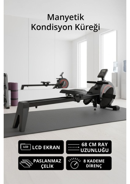 T-231 Manyetik Kondisyon Küreği / Paslanmaz Çelik / 8 Kademeli Direnç Ayarı / 68 cm Ray Uzunluğu