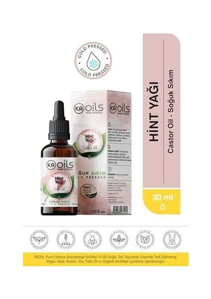 Kaoils Hint Yağı 30 ml | Yoğun Kıvam - Castor Oil | Kaş, Kirpik ve Saç Bakımı Için Ideal - Soğuk Sıkım & TAŞIYICI%100 Saf ve Doğal Bitkisel Yağ | fiyatları