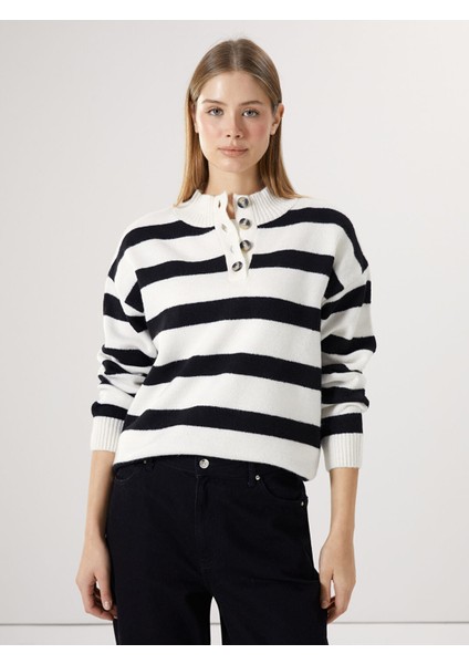 Yeni Sezon Bisiklet Yaka Renk Bloklu Kadın Triko Kazak