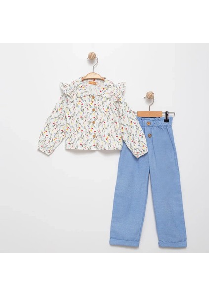Kız Çocuk Çiçek Desenli Gömlek ve Pantolon Alt Üst Takım