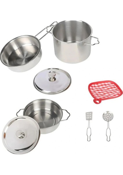Çelik Gerçekçi Oyuncak Tencere Tava Seti 8 Parça Mutfak Oyun Seti Çocuk Mutfak Gereçleri modelleri