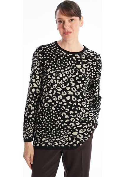 Yeni Sezon Bisiklet Yaka Desenli Uzun Kollu Kadın Triko Kazak