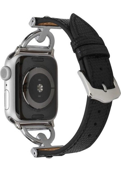 Ile Uyumlu 42MM Krd-53 Deri Kordon Siyah-Gümüş modelleri