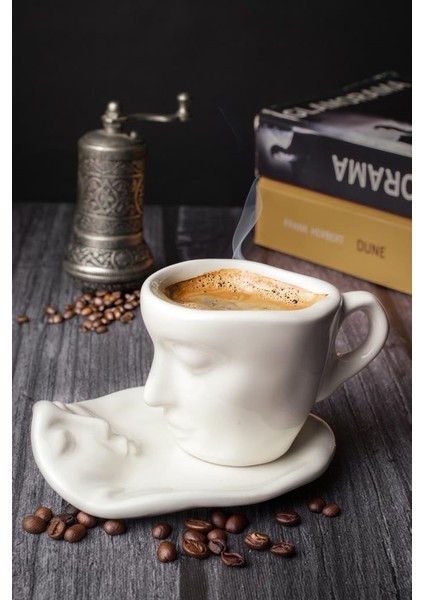 Life 2 Adet 110 ml Yüz Şekilli Seramik Beyaz Türk Kahvesi Fincan Takımı MIT1080
