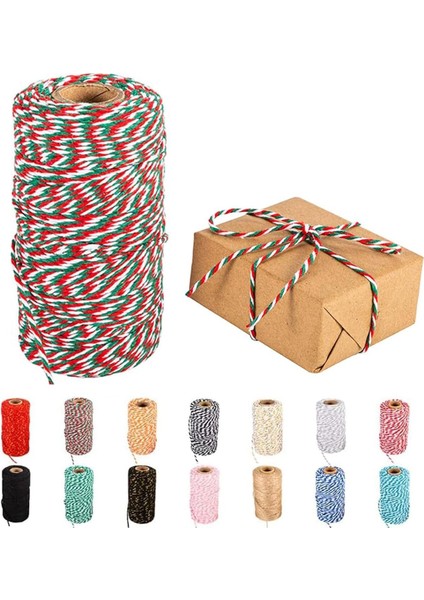 200 Metre (Bobin) Kırmızı-Yeşil-Beyaz 3 Renk Hediye Kutusu Süsleme Ipi Marteniçka Ipi Süs Ipi