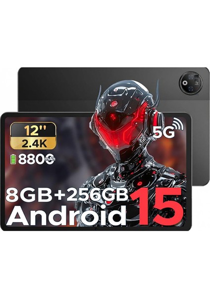V Pad 5g 12" 8 GB Ram 256 GB 2.4k IPS Android 15 Tablet Siyah