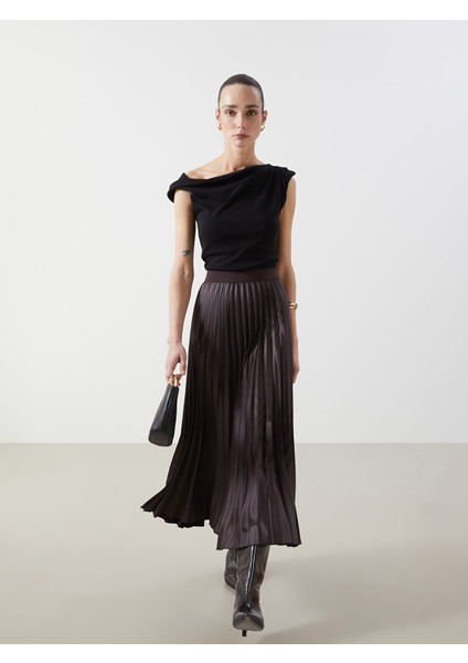 Yeni Sezon Beli Lastikli Saten Kadın Pileli Etek