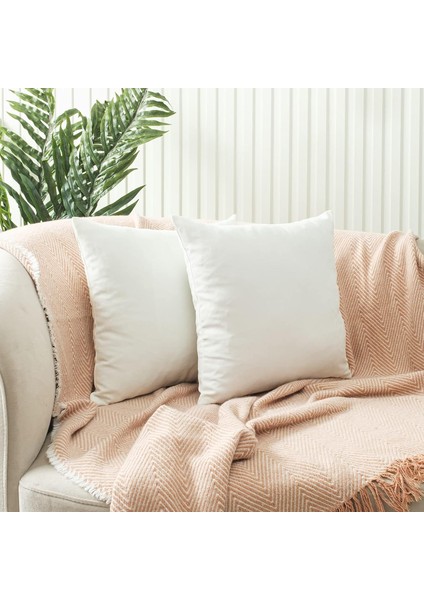 Ölçü Seçenekli 2&apos;li Kırlent Kılıfı Dekoratif Düz Sade Kadife Dokulu Yapılabilir 40X40 cm Beyaz