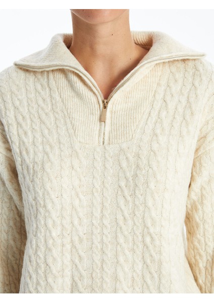 Yeni Sezon Dik Yaka Kendinden Desenli Kadın Triko Kazak modelleri