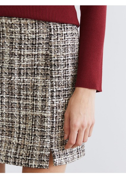 Yeni Sezon Beli Fermuarlı Ekose A Kesim Mini Tüvit Etek modelleri