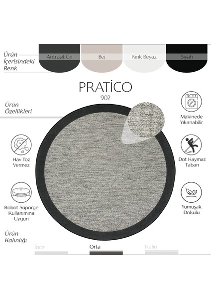 Pratico Gri Yuvarlak Mutfak Halısı Sisal Görünüm Kaydırmaz Dot Taban Dijital Baskı Yıkanabilir Halı fiyatları