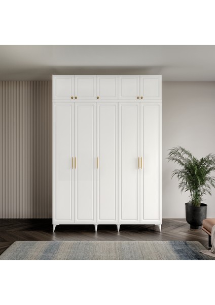 Milas Gold 5 Kapaklı Komple Mdf Ayaklı Yüklüklü Gardırop - Elbise Dolabı - Yüklük Dolabı fiyatları