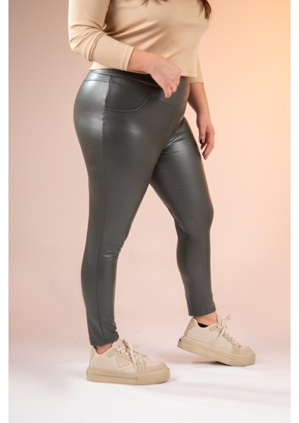 Kadın Büyük Beden Deri Haki Tayt fiyatları