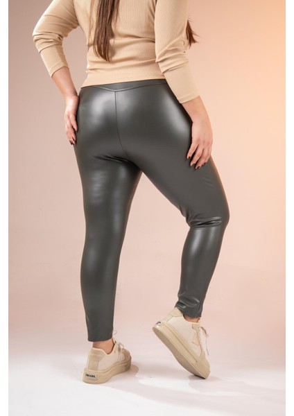 Kadın Büyük Beden Deri Haki Tayt fırsatları