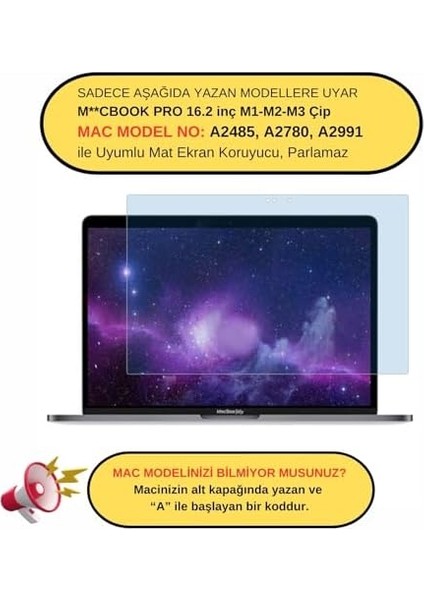 Pro 16 Inç M1-M2-M3-M4 Ekran Mavi Işık Filtresi ( &apos;li Pro) A2485 A2780 A2991 A3403 A3186 ile Uyumlu Ray Şeffaf modelleri