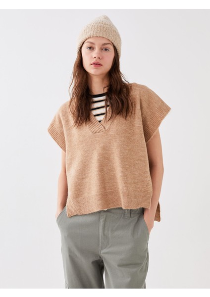 Yeni Sezon Kadın V Yaka Düz Triko Süveter fırsatları