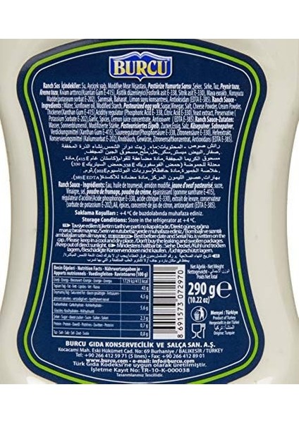 Burcu Gıda 290 gr Ranch Sos modelleri