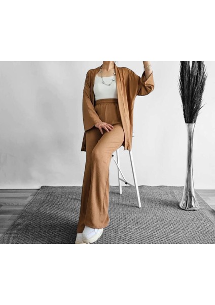 Camel Rengi Kadın Ikili Kimono Takım
