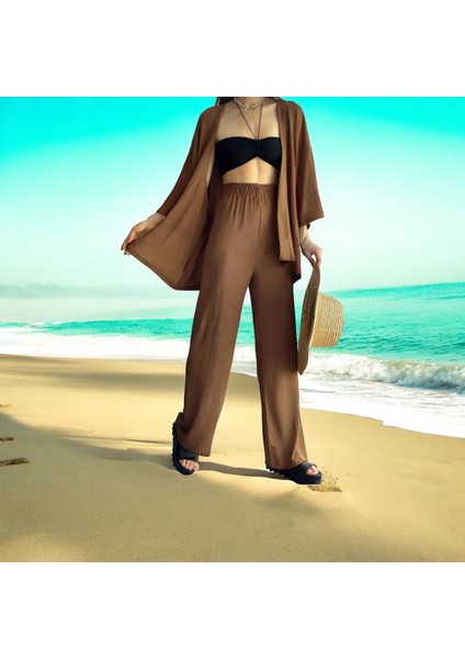 Camel Rengi Kadın Ikili Kimono Takım fiyatları