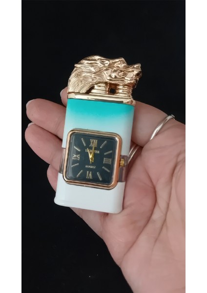 Turkuaz Ombre Saatli Ejderha Başlıklı Jet Alev Çakmak