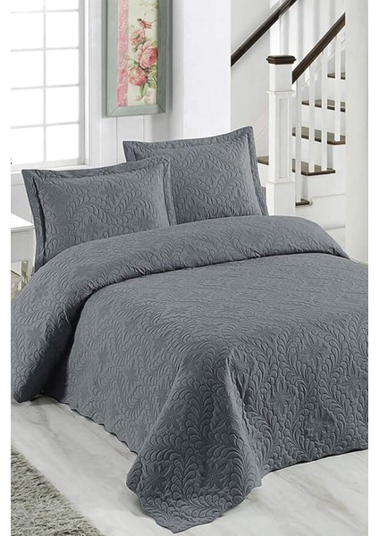 Sarmaşık Çift Kişilik Düz Renk Yatak Örtüsü - Füme