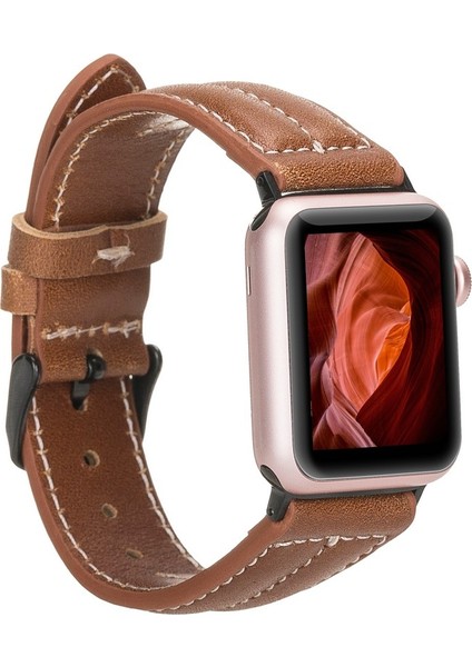 Apple Watch Uyumlu Deri Kordon 42-44-45MM Nm3-As2 Taba