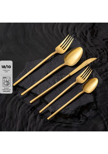Lora Parlak Gold 60 Parça 12 Kişilik Çatal Kaşık Bıçak Takımı