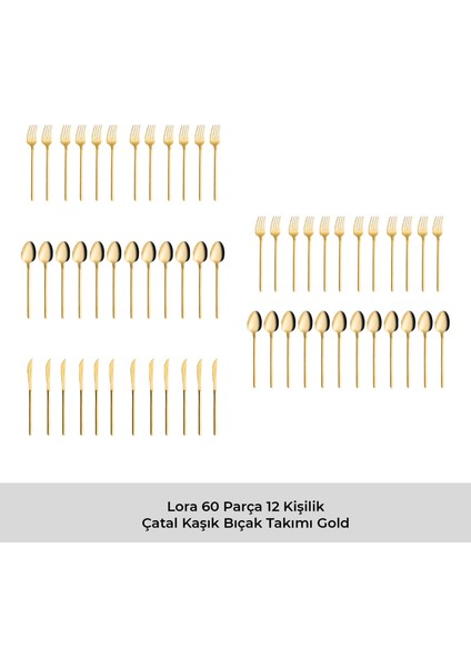 Lora Parlak Gold 60 Parça 12 Kişilik Çatal Kaşık Bıçak Takımı
