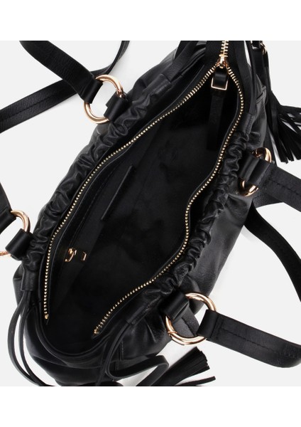 03CAH316710A100 KADIN Deri Siyah Yumuşak Dokulu Bowling Omuz Çantası