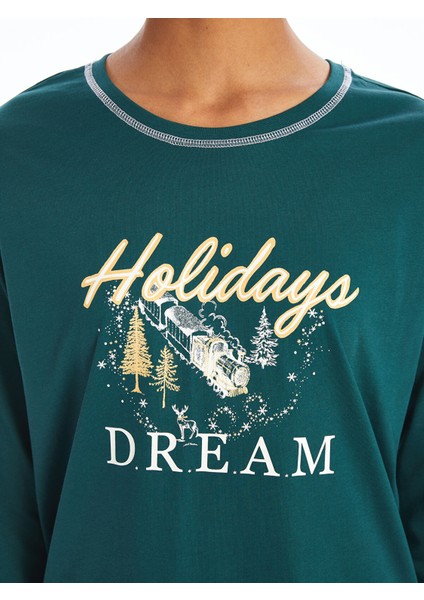 Yeni Sezon Bisiklet Yaka Baskılı Kadın Pijama Takımı modelleri