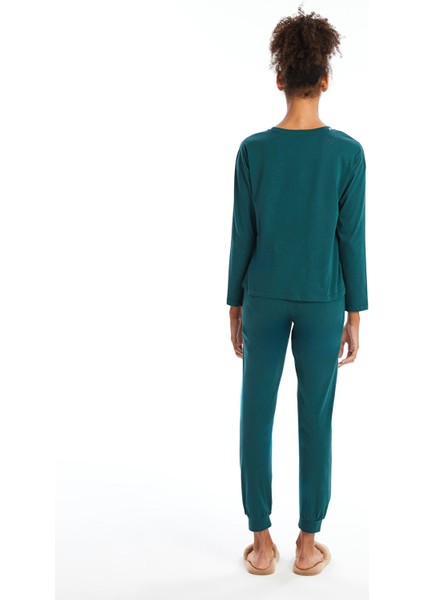 Yeni Sezon Bisiklet Yaka Baskılı Kadın Pijama Takımı fırsatları