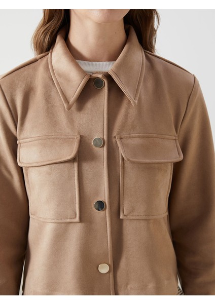 Yeni Sezon Gömlek Yaka Kadın Süet Görünümlü Ceket modelleri