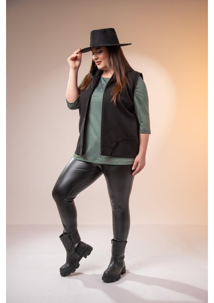 Kadın Büyük Beden Kaşe Siyah Yelek modelleri