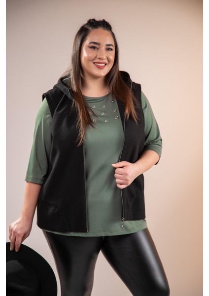 Kadın Büyük Beden Kaşe Siyah Yelek indirimleri