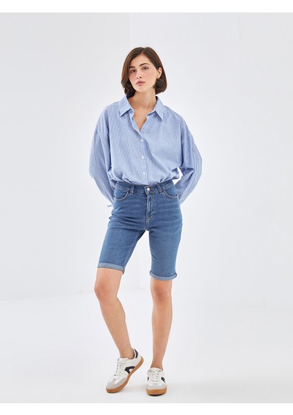 Yeni Sezon Normal Bel Bermuda Fit Kadın Jean Şort