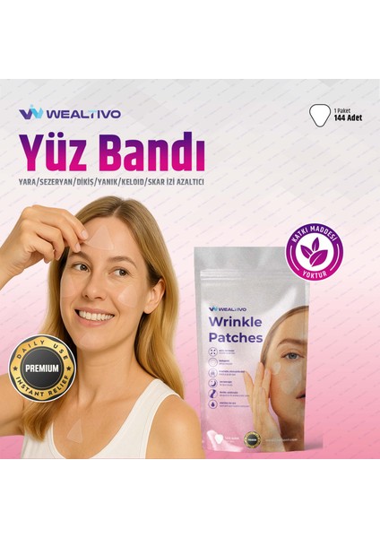 Yüz Bandı 144 Adet Kırışıklık Için Şeffaf Yüz Germe Bantları Premium (Wrinkle Patch)