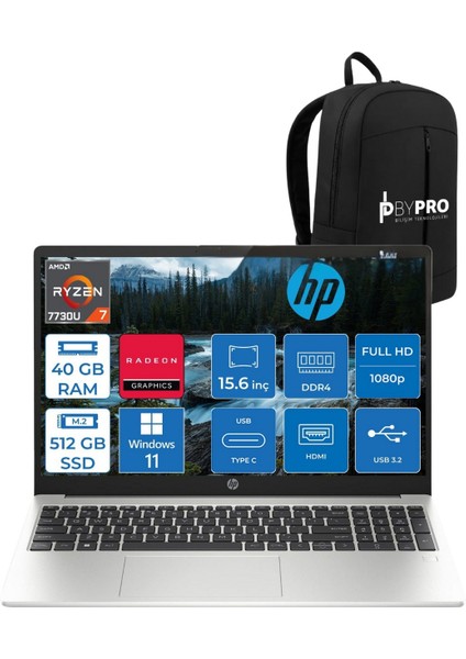 255 G10 3Z6G3ES Ryzen7 7730U 40GB 512SSD 15.6" Fhd W11P Taşınabilir Bilgisayar+ By Pro Çanta