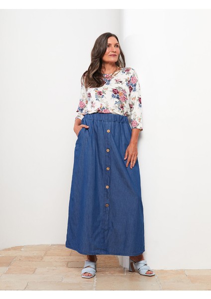 Yeni Sezon Beli Lastikli Düz A Kesim Kadın Jean Etek