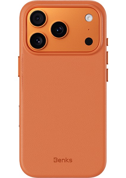 iPhone 17 Pro Uyumlu Kılıf M-Safe Şarj Özellikli Benks Vitapro Serisi Pu Deri Kapak Turuncu