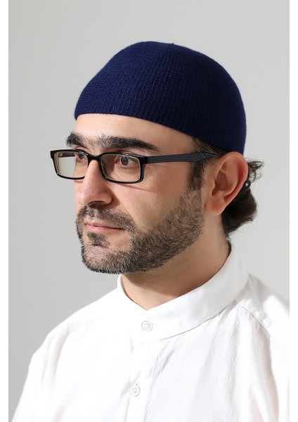 Kışlık Kadife Takke Düz Desen - Lacivert