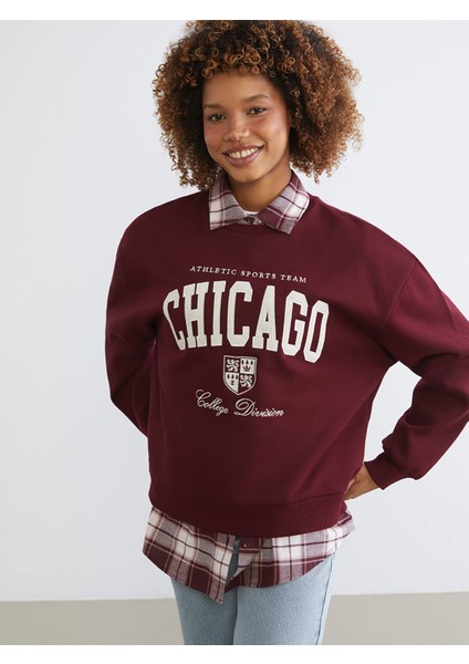 Yeni Sezon Chicago Baskılı Oversize Kadın Sweatshirt