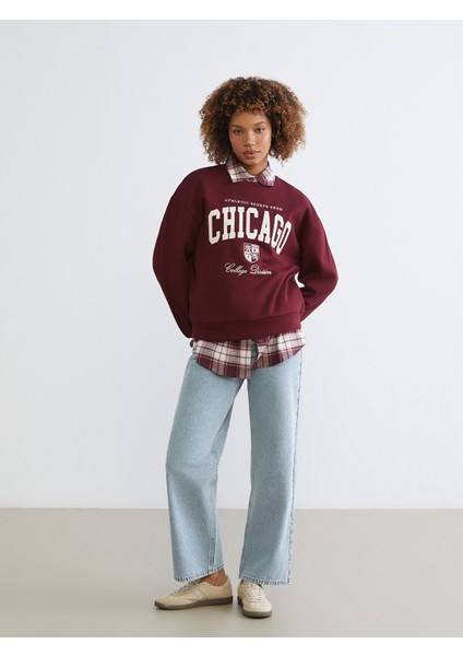 Yeni Sezon Chicago Baskılı Oversize Kadın Sweatshirt fiyatları