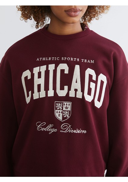Yeni Sezon Chicago Baskılı Oversize Kadın Sweatshirt modelleri