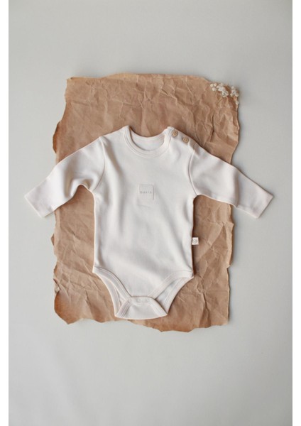 Krem Basic Etiketli Uzun Kollu Body Zıbın