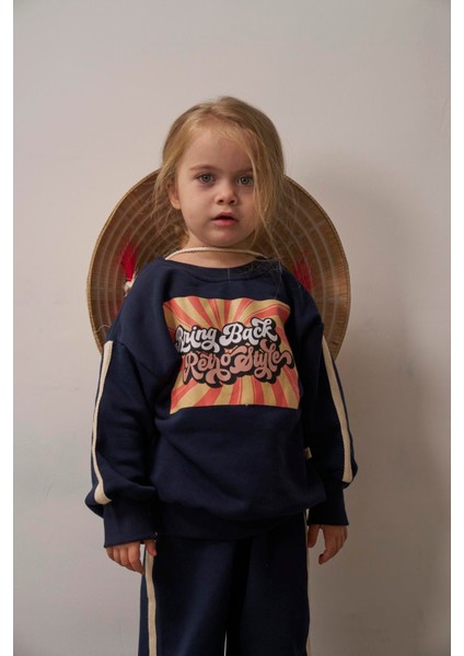 Lacivert Retro Baskılı Çocuk Alt Üst Takım fiyatları