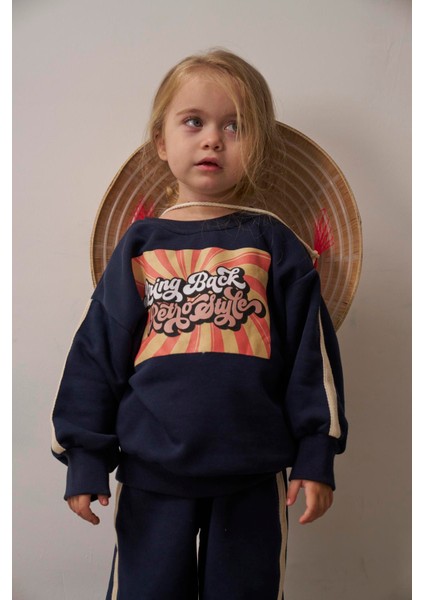 Lacivert Retro Baskılı Çocuk Alt Üst Takım fırsatları