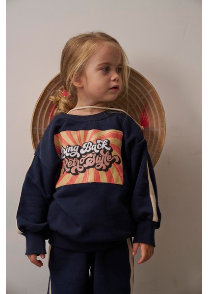 Lacivert Retro Baskılı Çocuk Alt Üst Takım